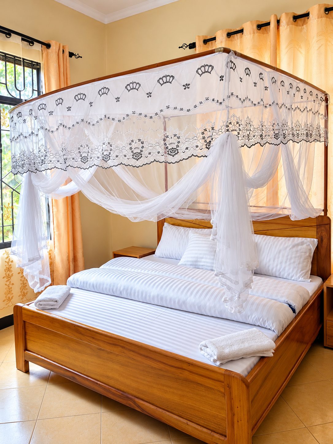 A welcoming bedroom prepared for guests